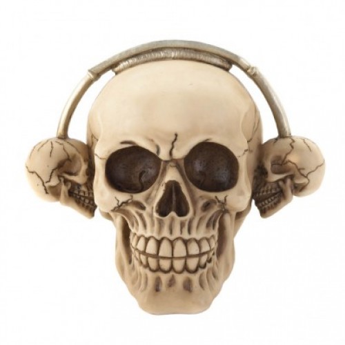 Rockin Headphones Skull Figurine-500x500
